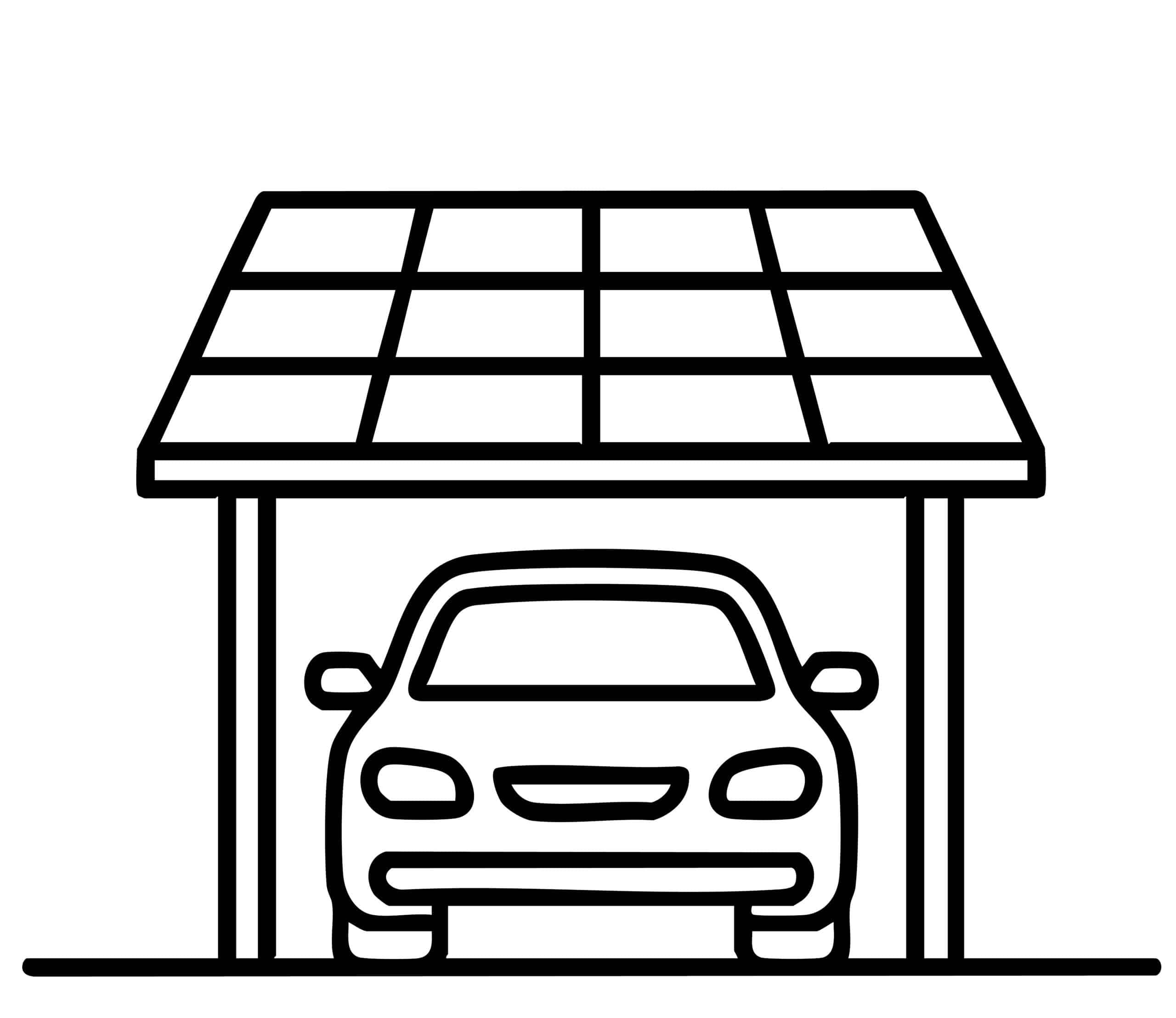 Carport with Solar Panels Title, Solar cell car parking system vector. Line icon, logo