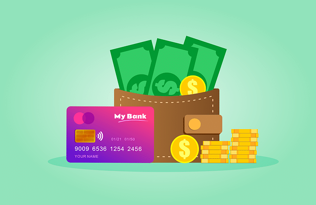 Credit Card, dollar bills, Coins