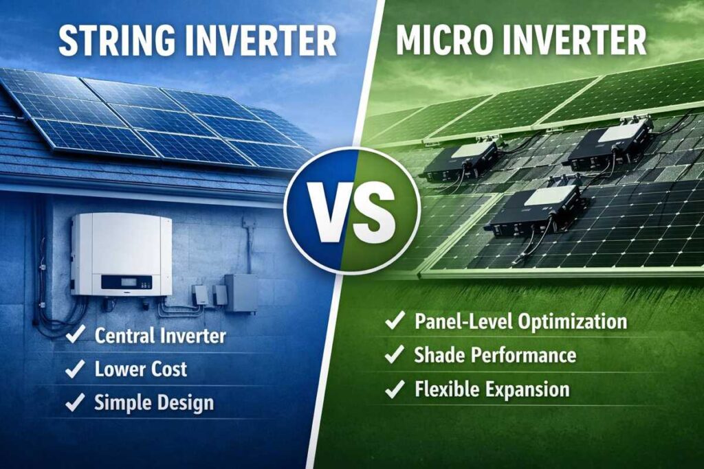 string inverter vs micro inverter comparison diagram for residential solar systems